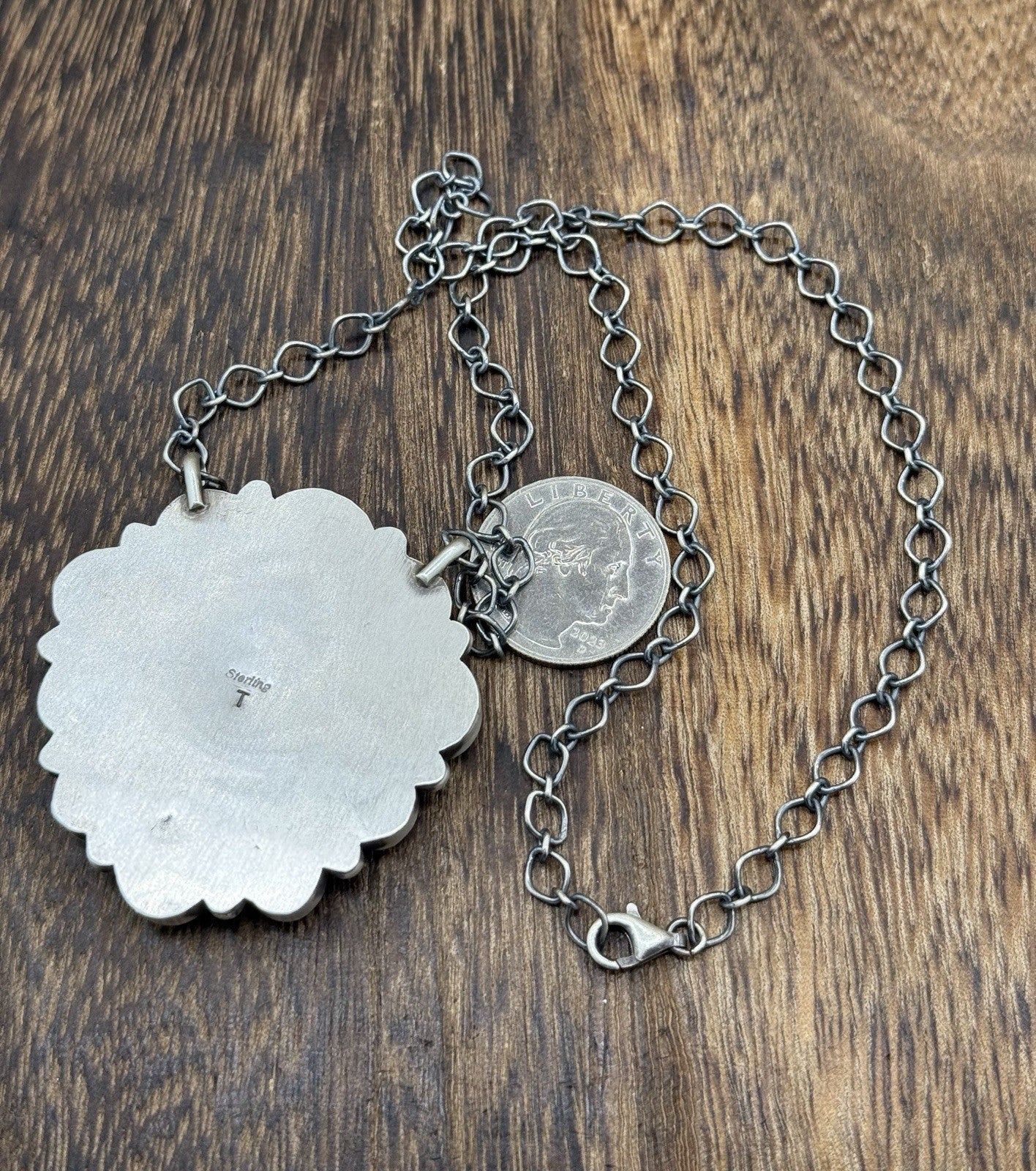 Navajo Handmade Silver Sonoran Gold Turquoise Liberty Coin Cluster Necklace 18”