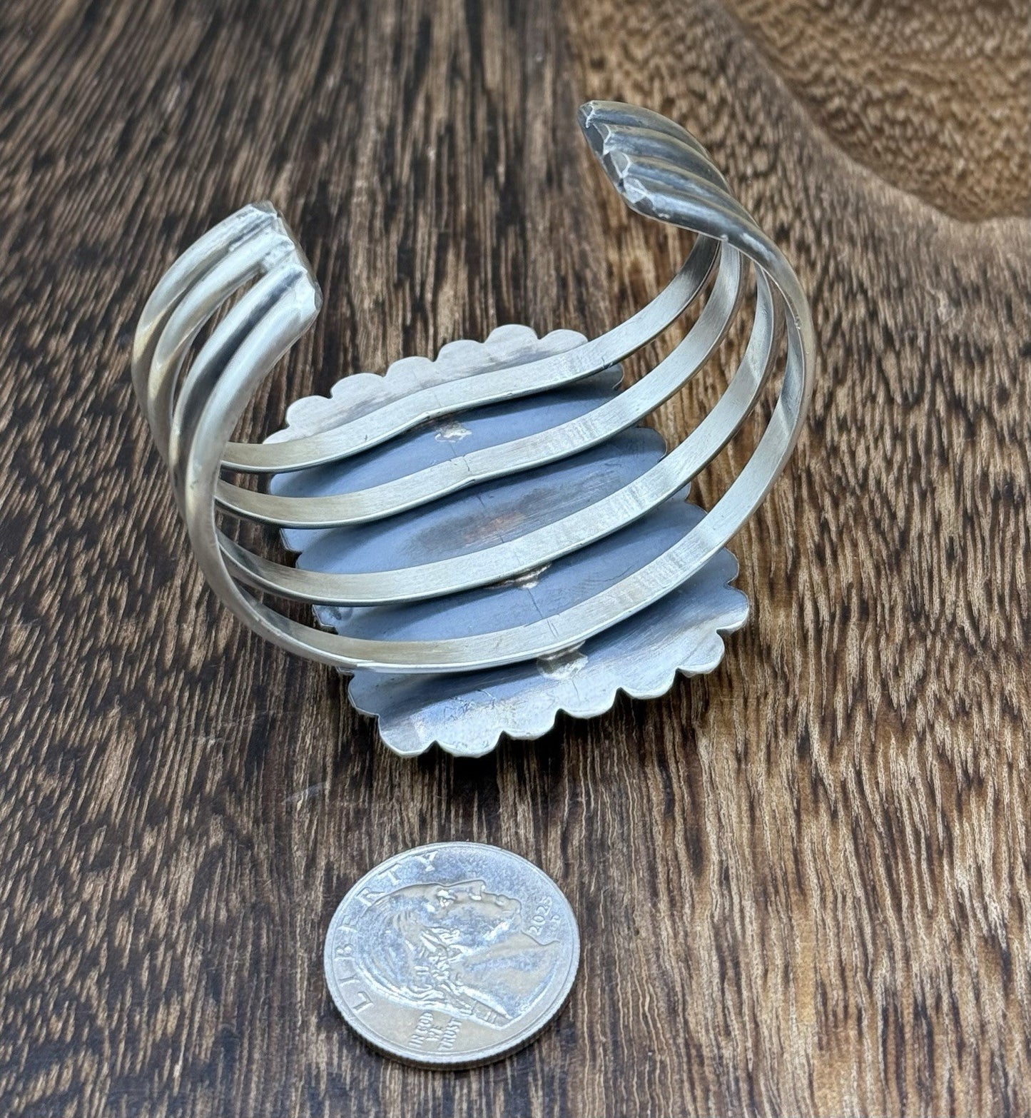 Native Navajo Handmade Sterling Silver Royston Turquoise Old Look Cuff Bracelet