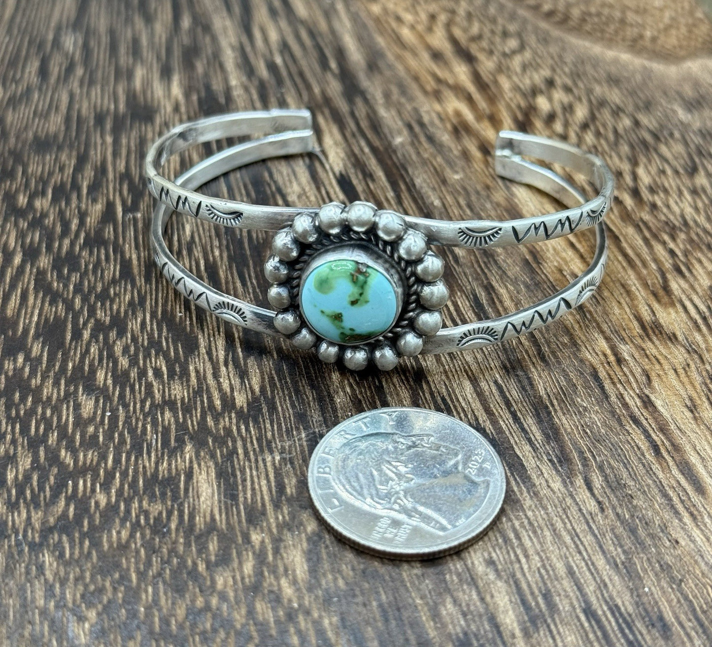 Native Navajo Handmade Sterling Silver Sonoran Gold Turquoise Cuff Bracelet