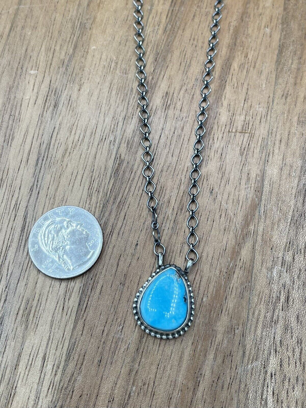 Native American Navajo Handmade Silver Sonoran Bella Turquoise Bar Necklace 18”