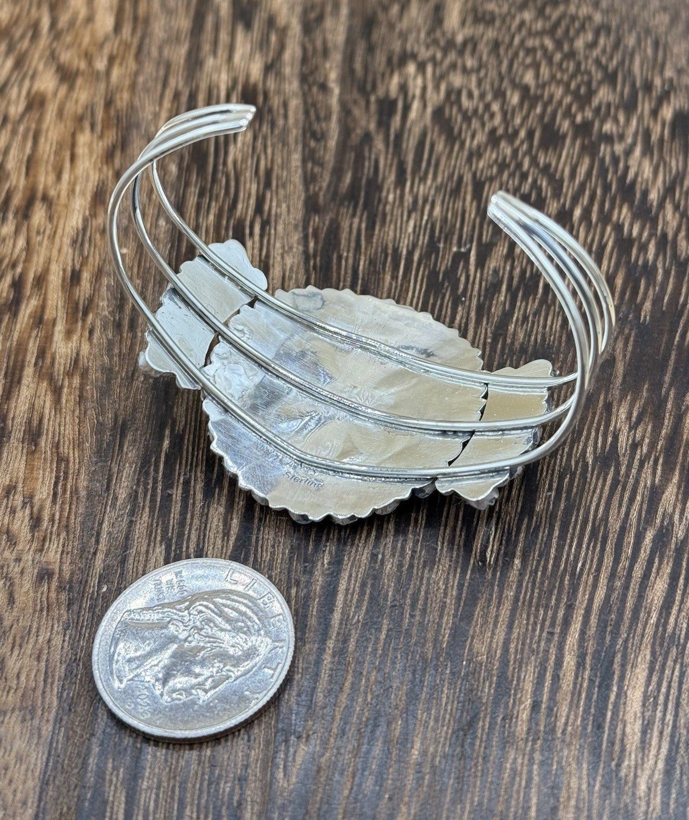 Native American Navajo Handmade Sterling Silver Turquoise Cluster Cuff Bracelet