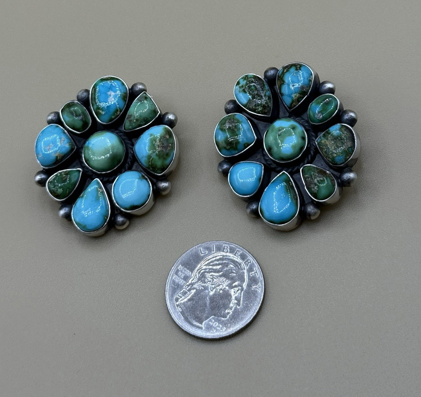 Navajo Handmade Sterling Silver Sonoran Turquoise Cluster Lariat Necklace 24”