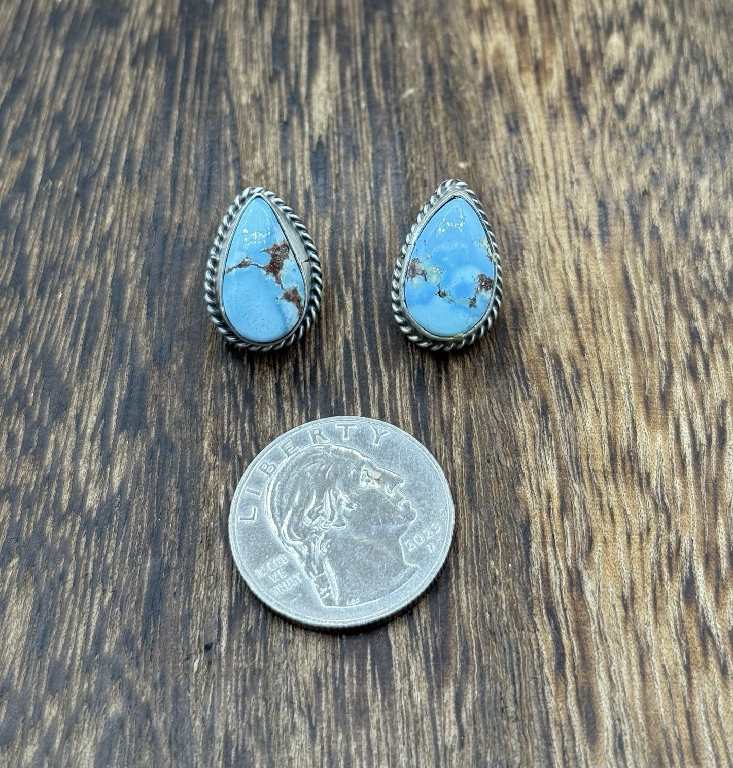 Native Navajo Handmade Sterling Silver Golden Hills Turquoise Post Stud Earrings