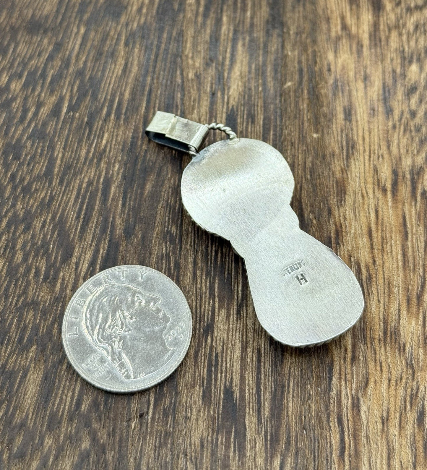 Navajo Handmade Sterling Silver Royston Turquoise Liberty Dime Coin Pendant