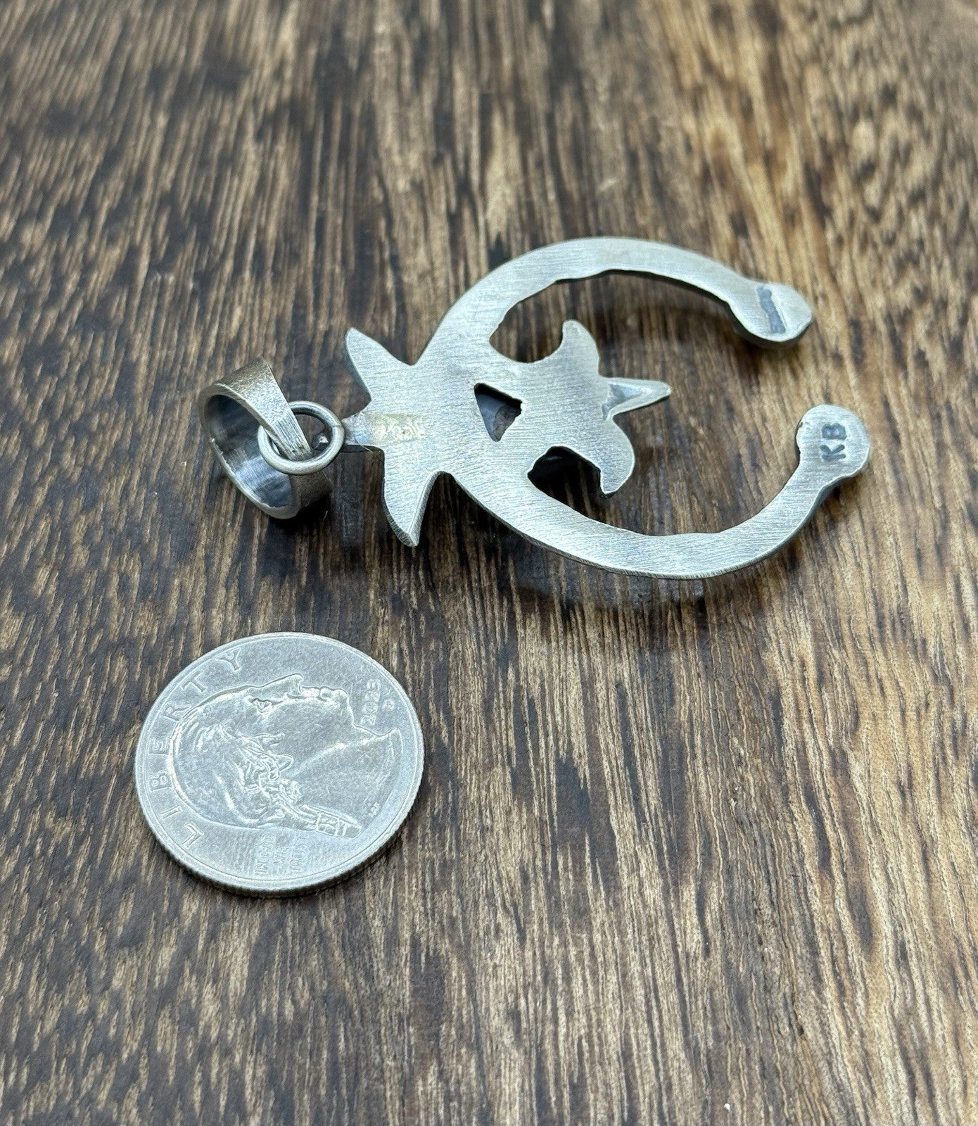 Navajo Handmade Sterling Silver Old Look Sonoran Gold Turquoise Naja Pendant