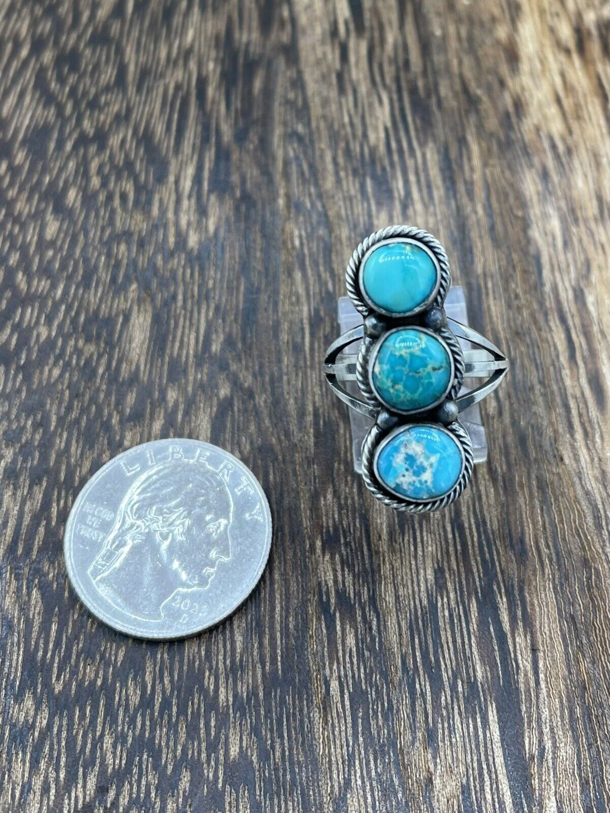 Native American Navajo Handmade Sterling Silver Sonoran Turquoise Ring Size 8