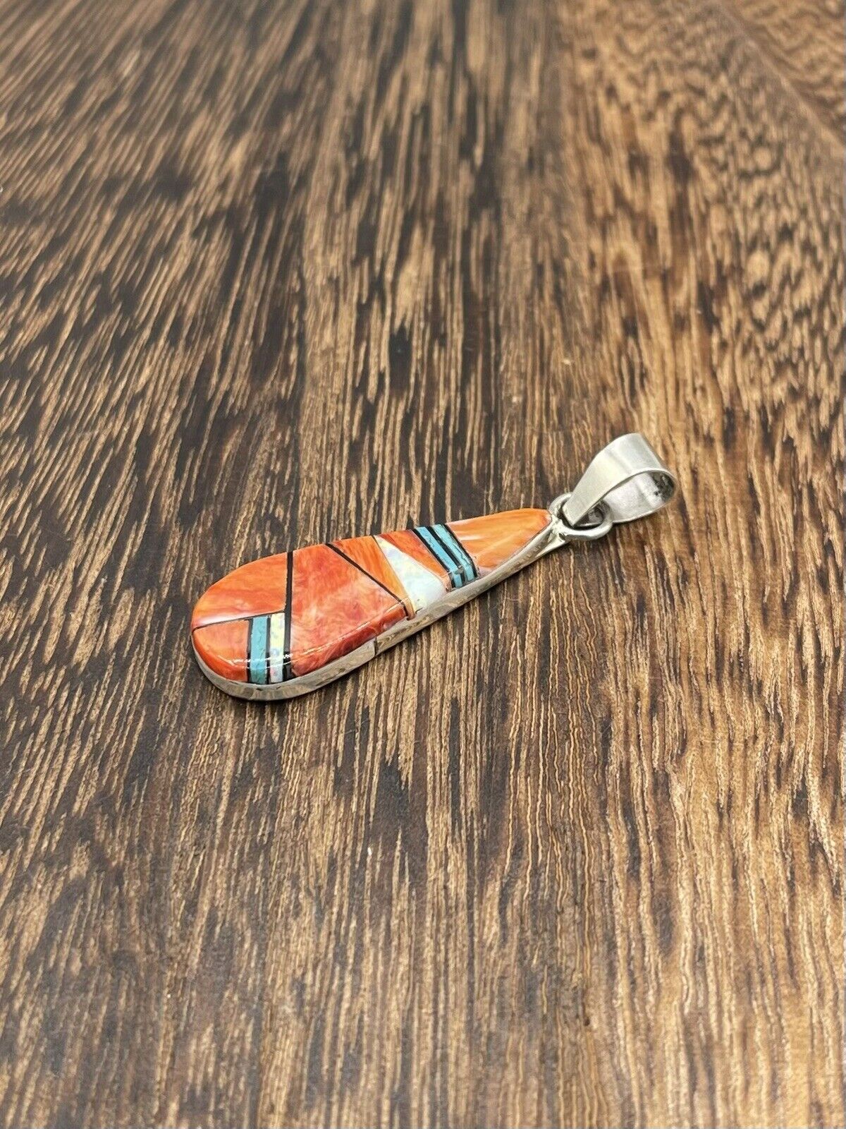 Native American Indian Silver Navajo Handmade Natural Multi Stone Pendant