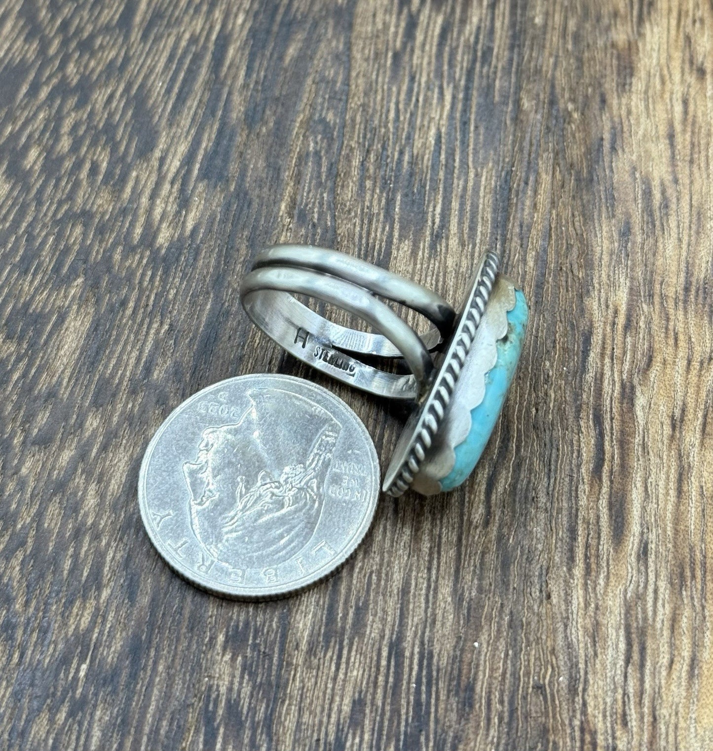 Native American Navajo Handmade Sterling Silver Royston Turquoise Ring Size 9