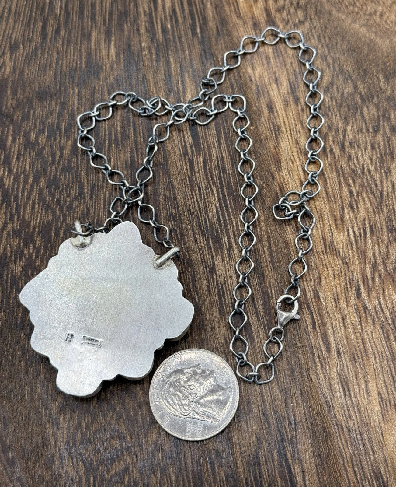 Navajo Handmade Sterling Silver Blue Ridge Turquoise Cluster Bar Necklace 18”