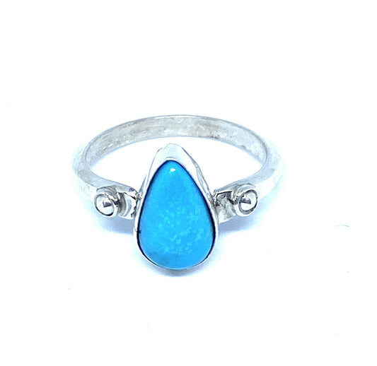 Native American Sterling Silver Navajo Handmade Natural Turquoise Ring Size 9.5