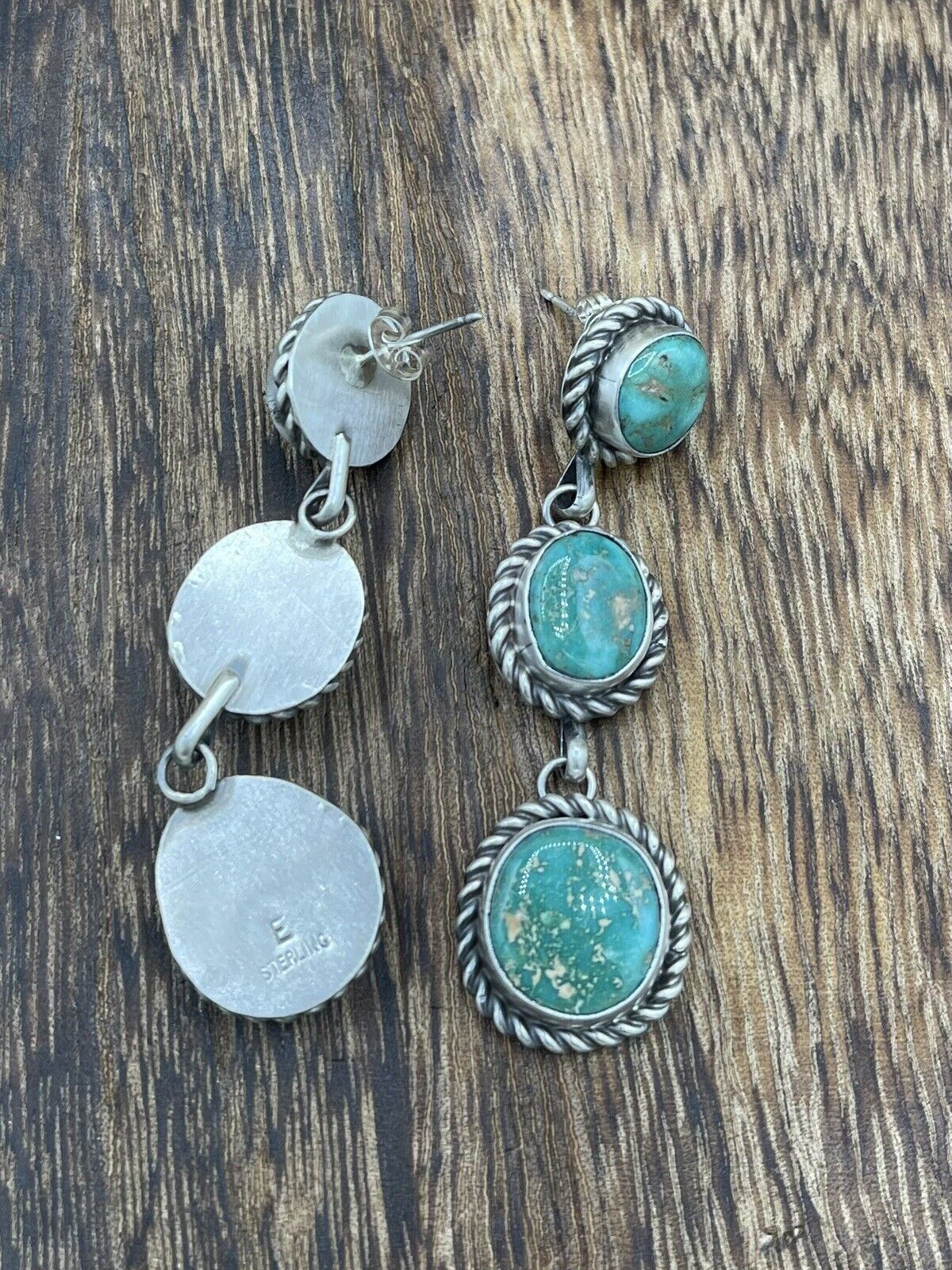 Native American Navajo Handmade Sterling Silver Turquoise Post Dangle Earrings