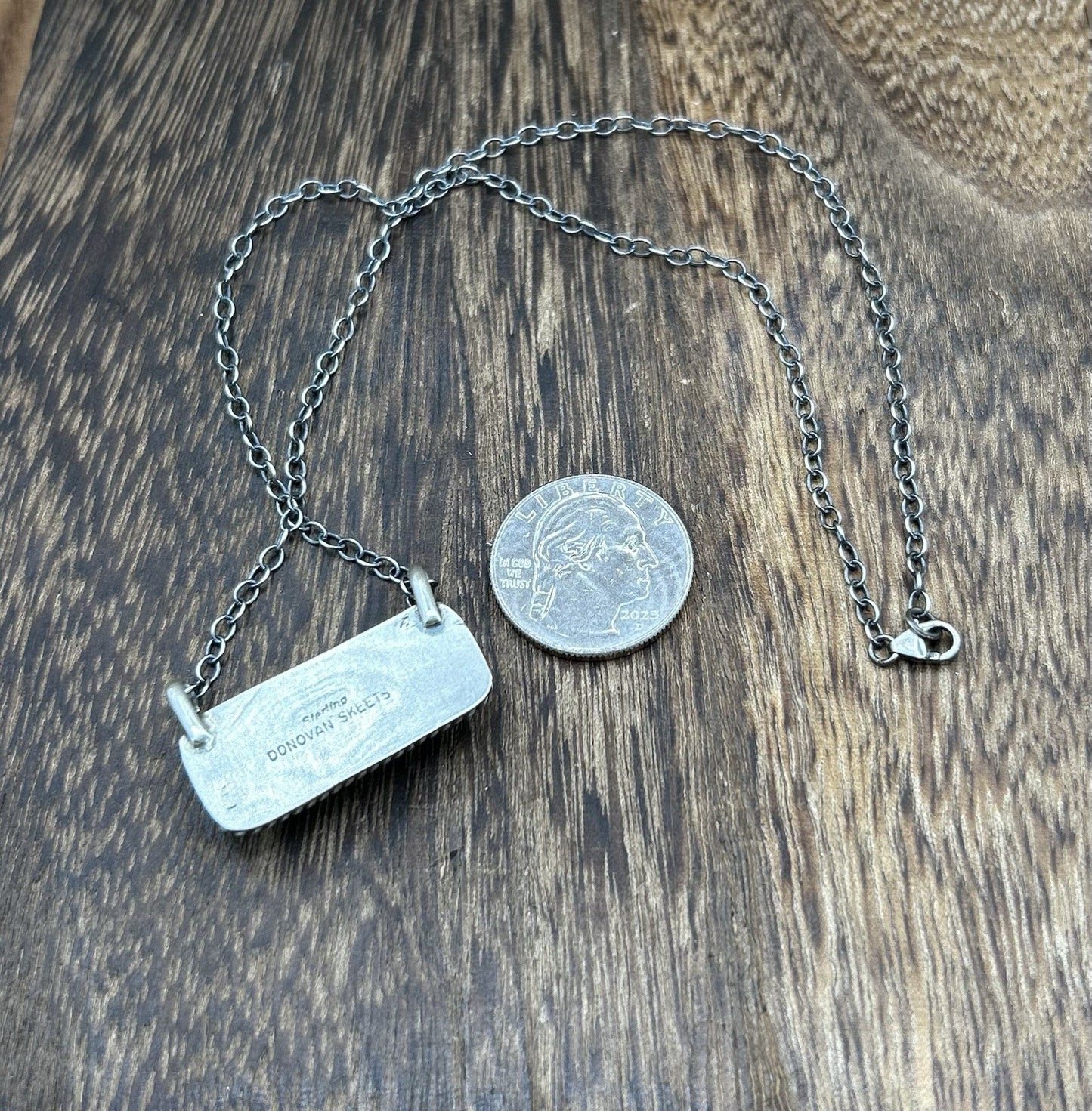 Navajo Handmade Sterling Silver Kingman Turquoise Bar Necklace 16”