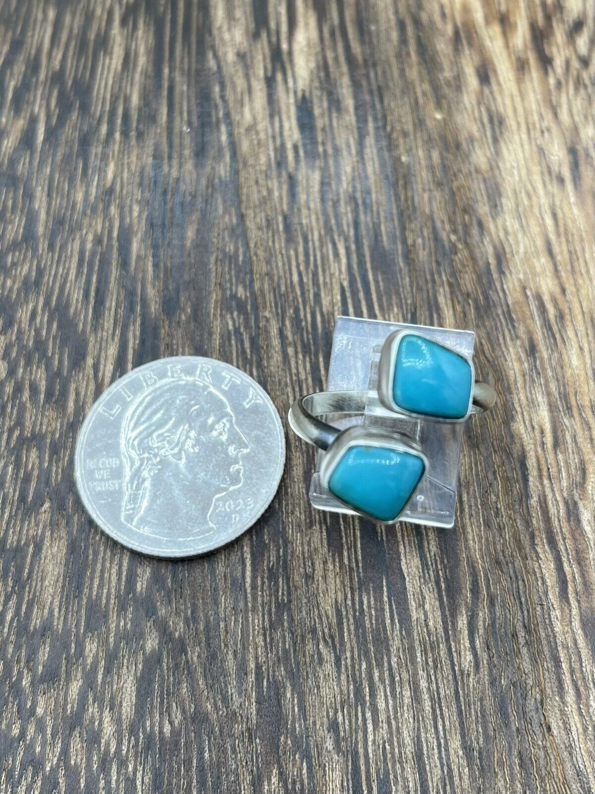 Native American Navajo Handmade Sterling Silver Turquoise Adjustable Ring 6 To 8