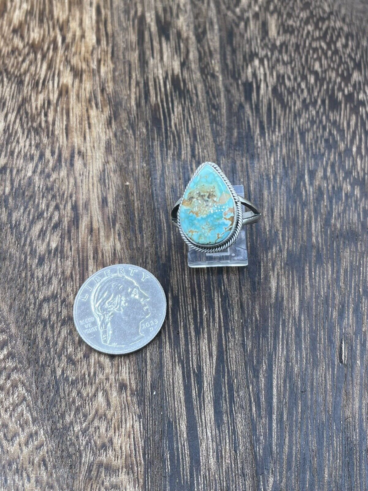 Native American Navajo Handmade Silver Royston Turquoise Old Look Ring Size 10