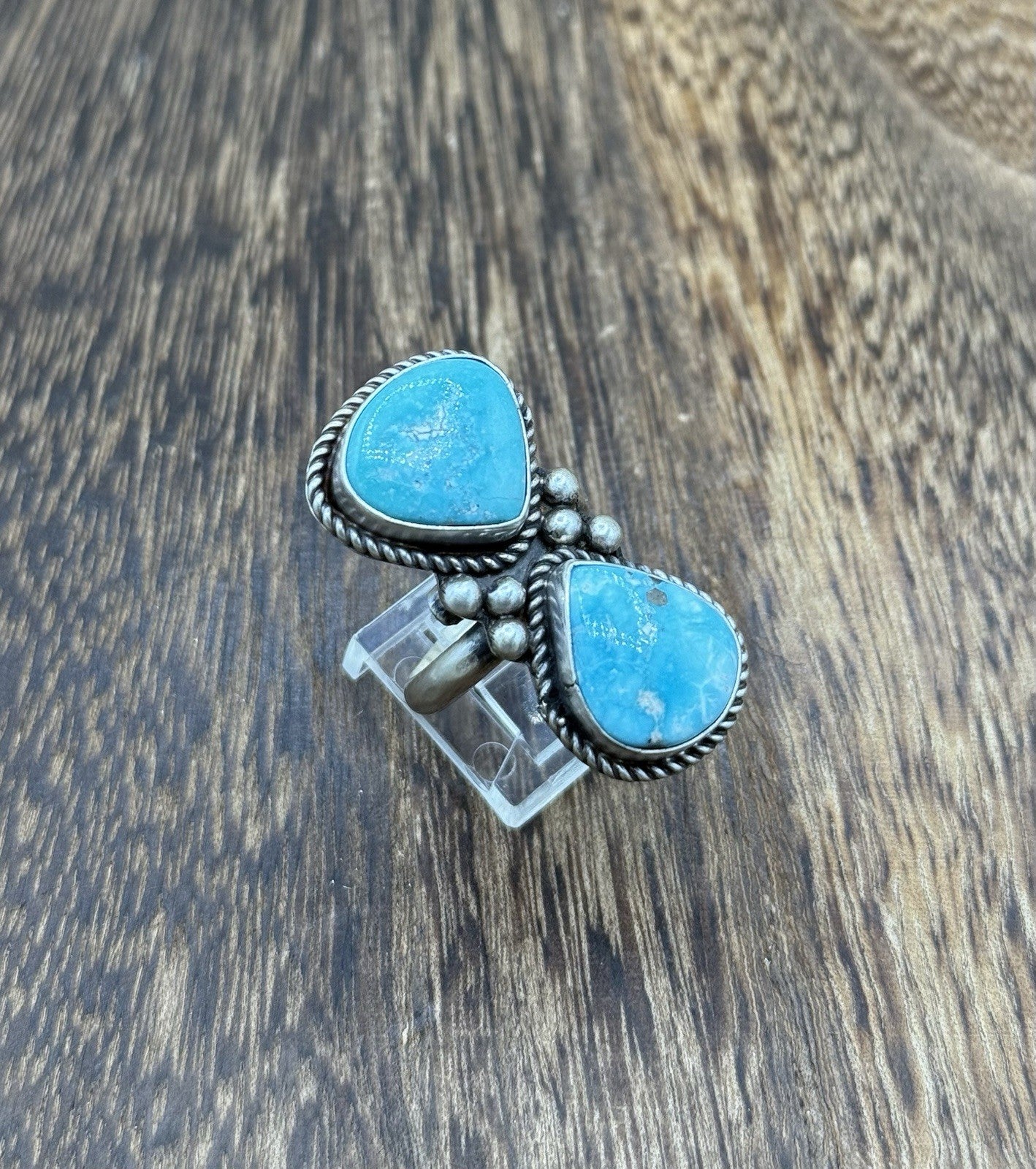 Navajo Handmade Sterling Silver White Water Turquoise Adjustable Ring Size 7 - 9
