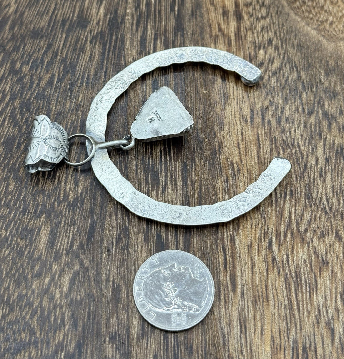 Navajo Handmade Sterling Silver Stamped Red Spiny Oyster Shell Naja Pendant