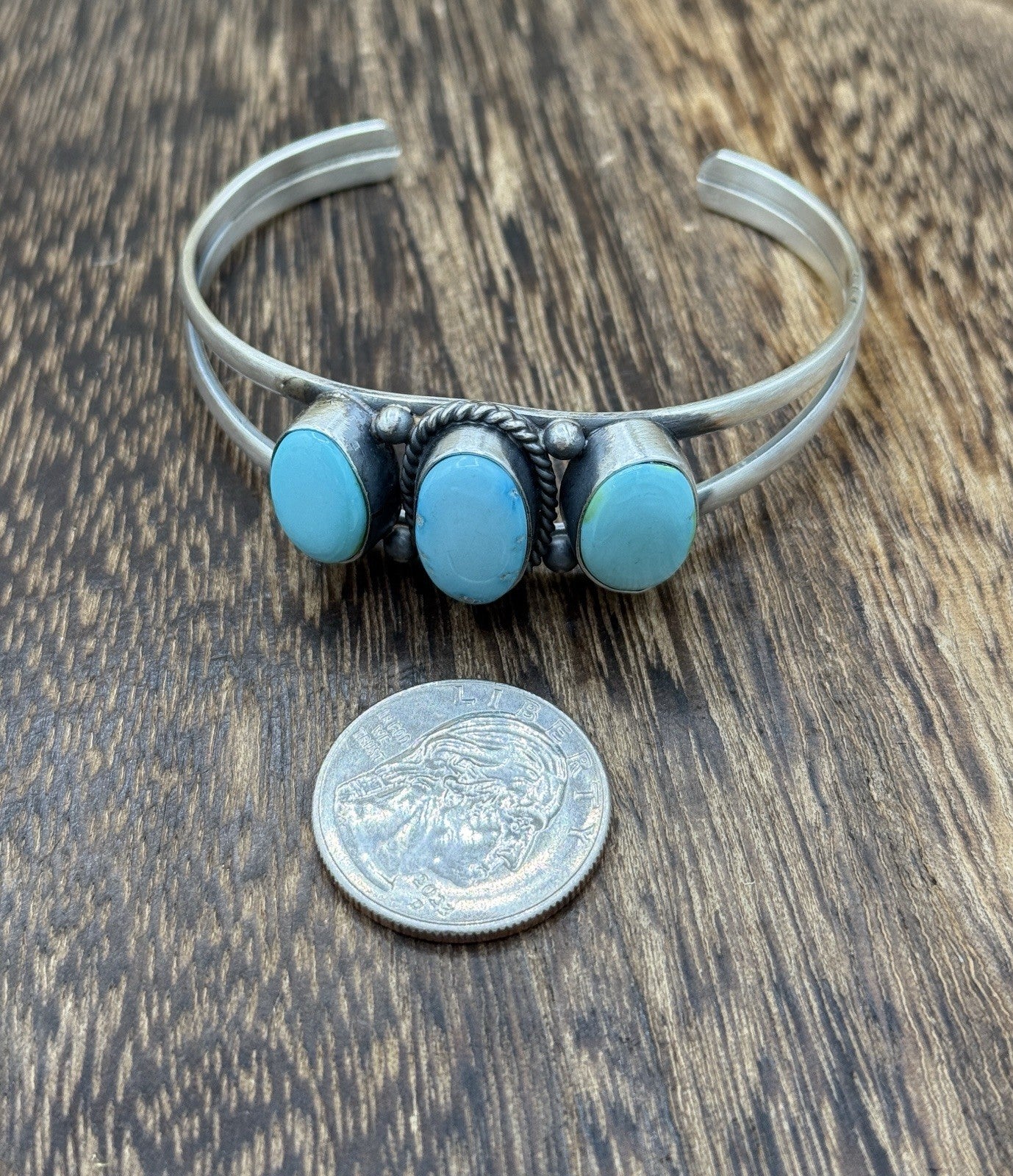 Navajo Handmade Sterling Silver Sonoran Gold Turquoise Cluster Cuff Bracelet