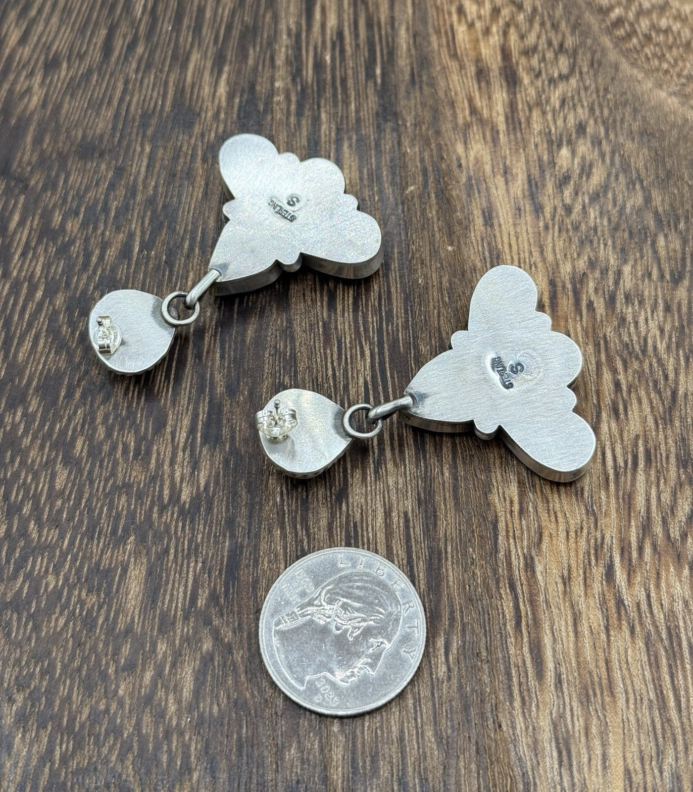 Navajo Handmade Sterling Silver Blue Bird Turquoise Cluster Post Dangle Earrings