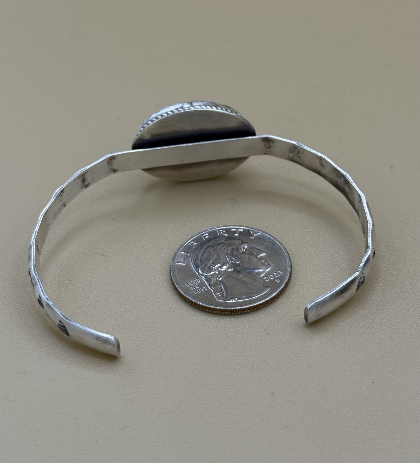 Navajo Handmade Sterling Silver Violet Rose Dahlia Stamped Stacker Cuff Bracelet