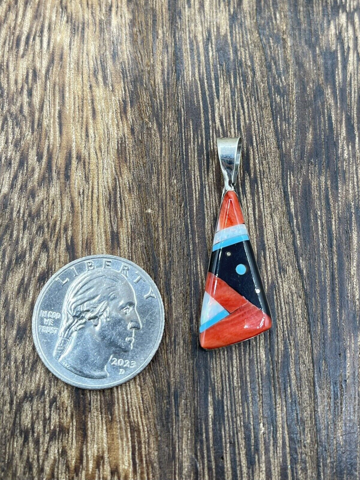 Native American Navajo Handmade Sterling Silver Multi Stone Inlay Pendant