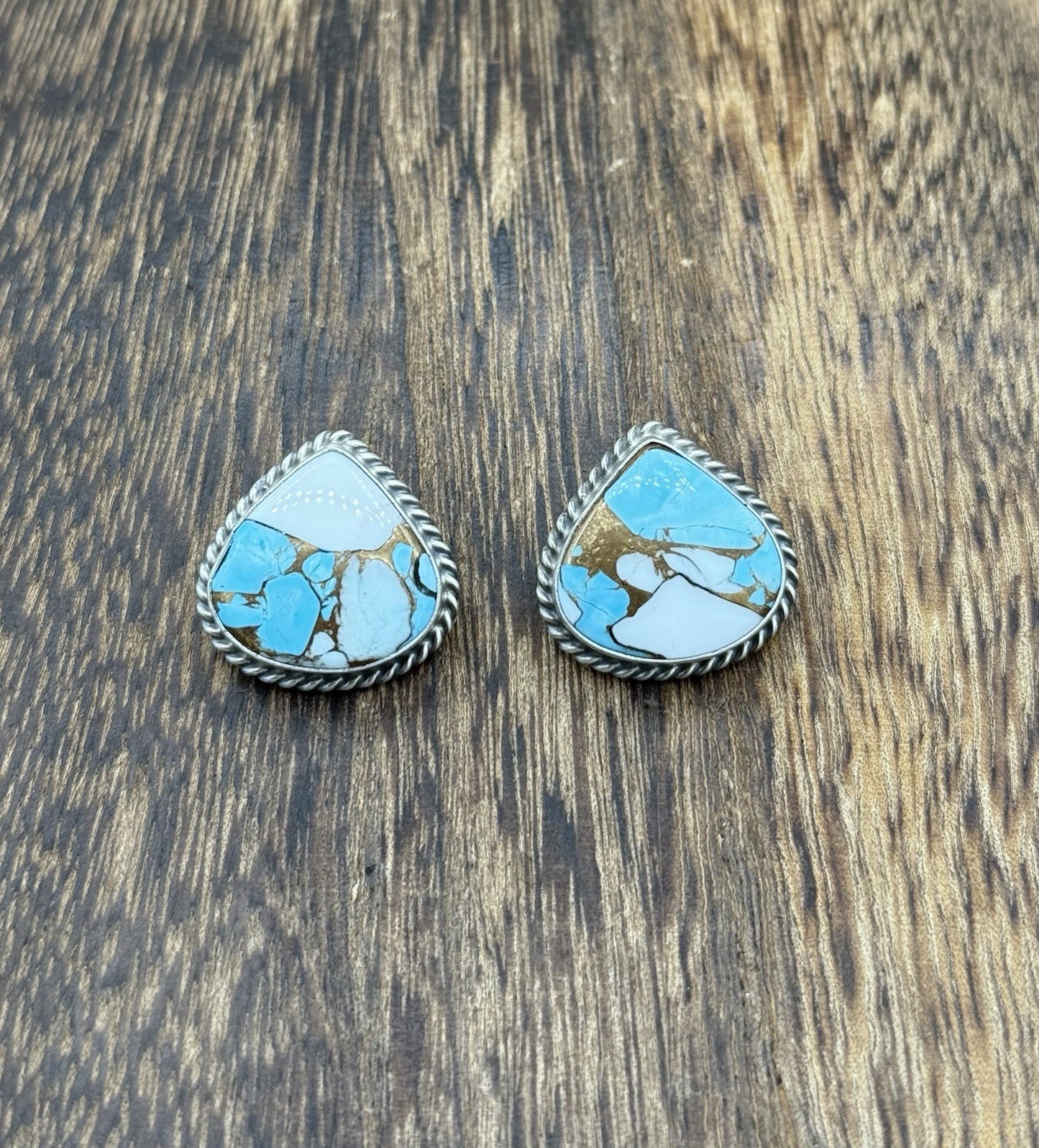 Native Navajo Handmade Sterling Silver Cotton Candy Dahlia Stud Earrings