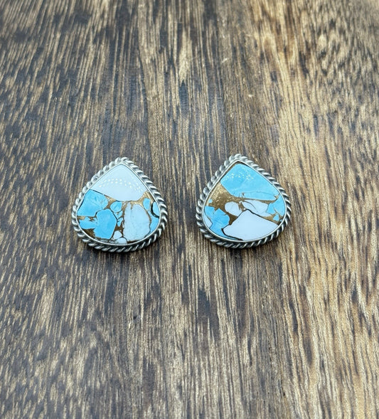 Native Navajo Handmade Sterling Silver Cotton Candy Dahlia Stud Earrings