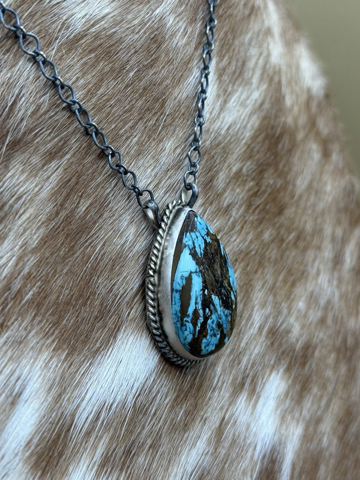 Native Navajo Handmade Sterling Silver Royston Turquoise Bar Necklace 18”