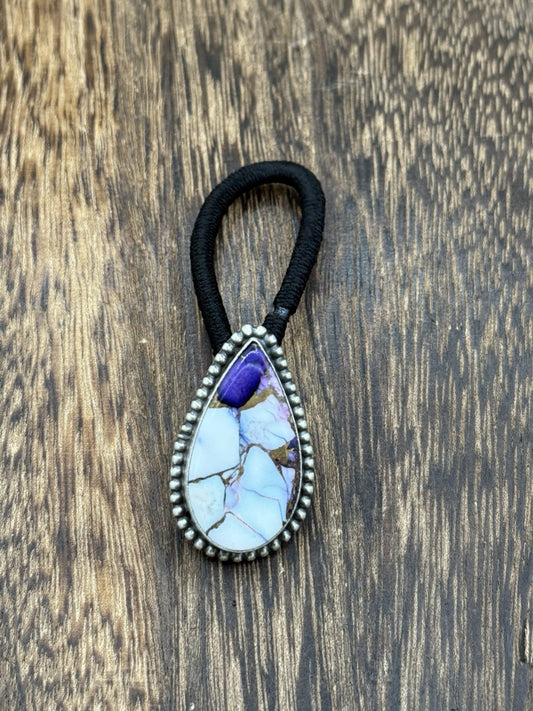 Native American Navajo Handmade Sterling Silver Violet Rose Dahlia Hair Tie