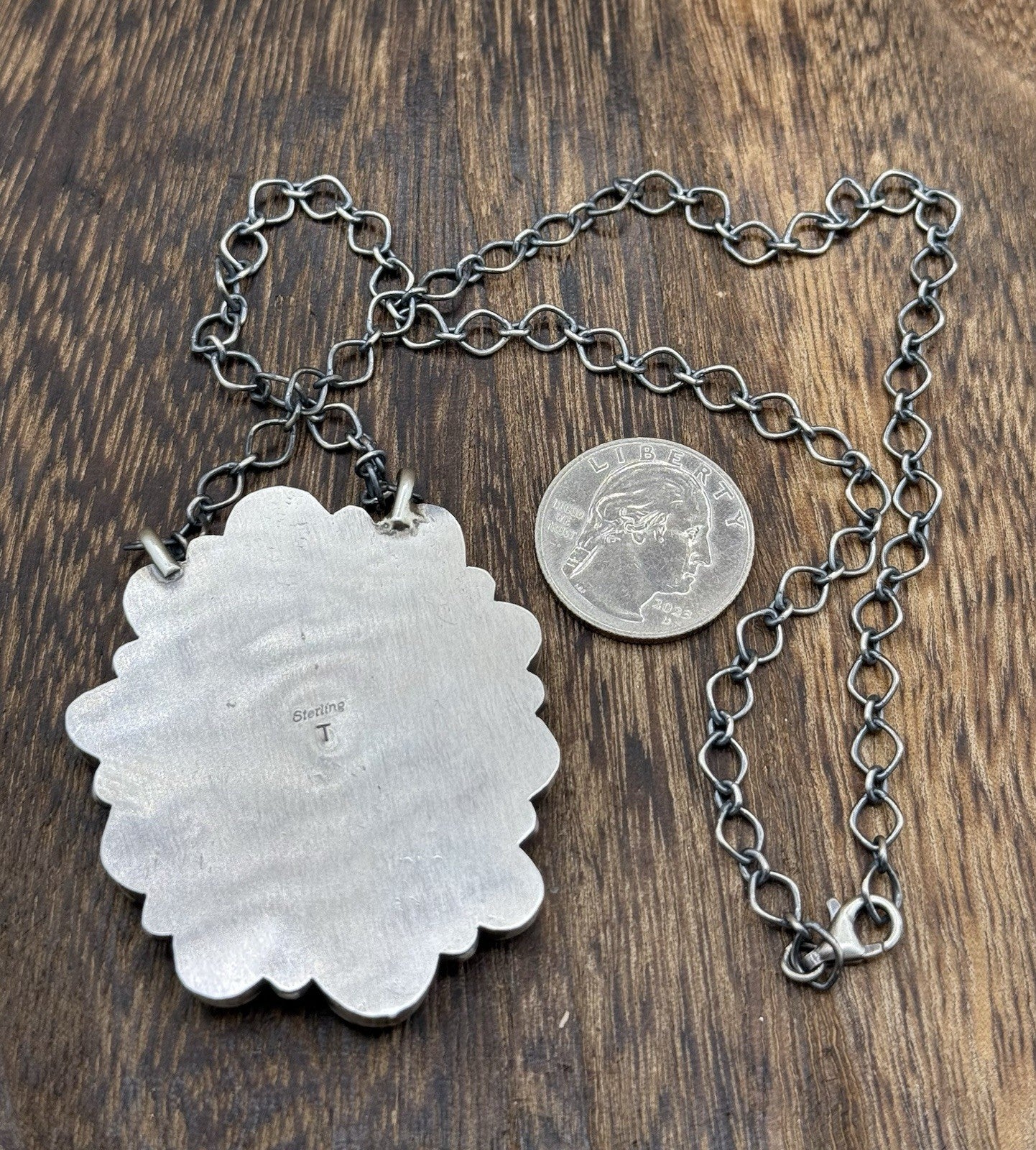 Navajo Handmade Silver Sonoran Gold Turquoise Liberty Coin Cluster Necklace 18”