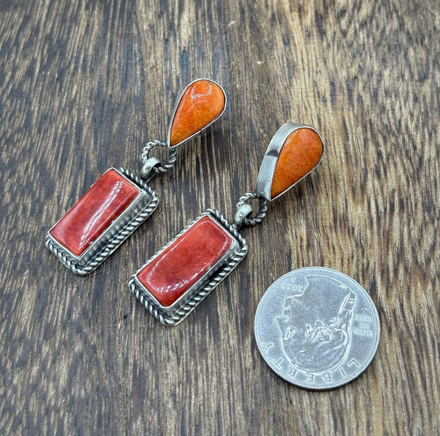 Navajo Handmade Sterling Silver Mixed Spiny Oyster Shell Post Dangle Earrings