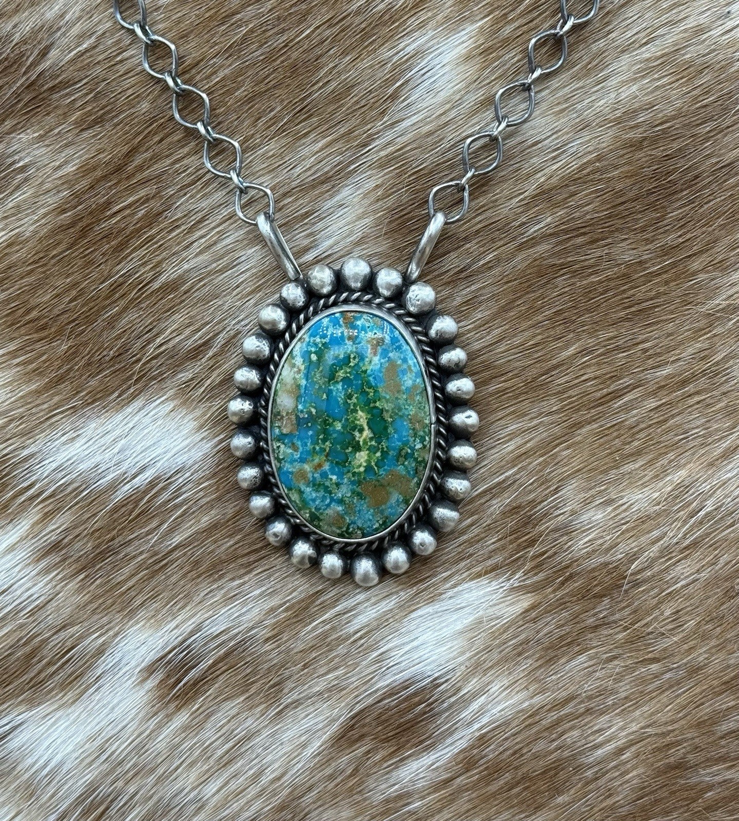 Native Navajo Handmade Sterling Silver Sonoran Gold Turquoise Necklace 18” Large