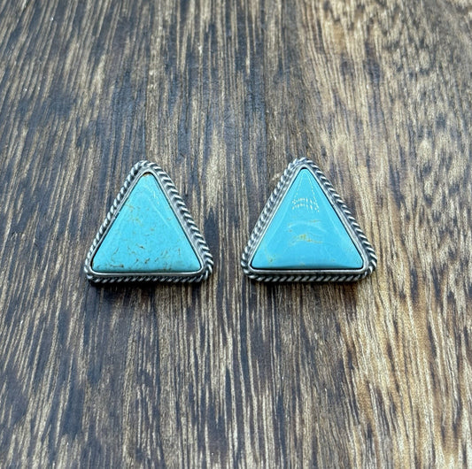Native Navajo Handmade Sterling Silver Blue Glacier Turquoise Post Stud Earrings