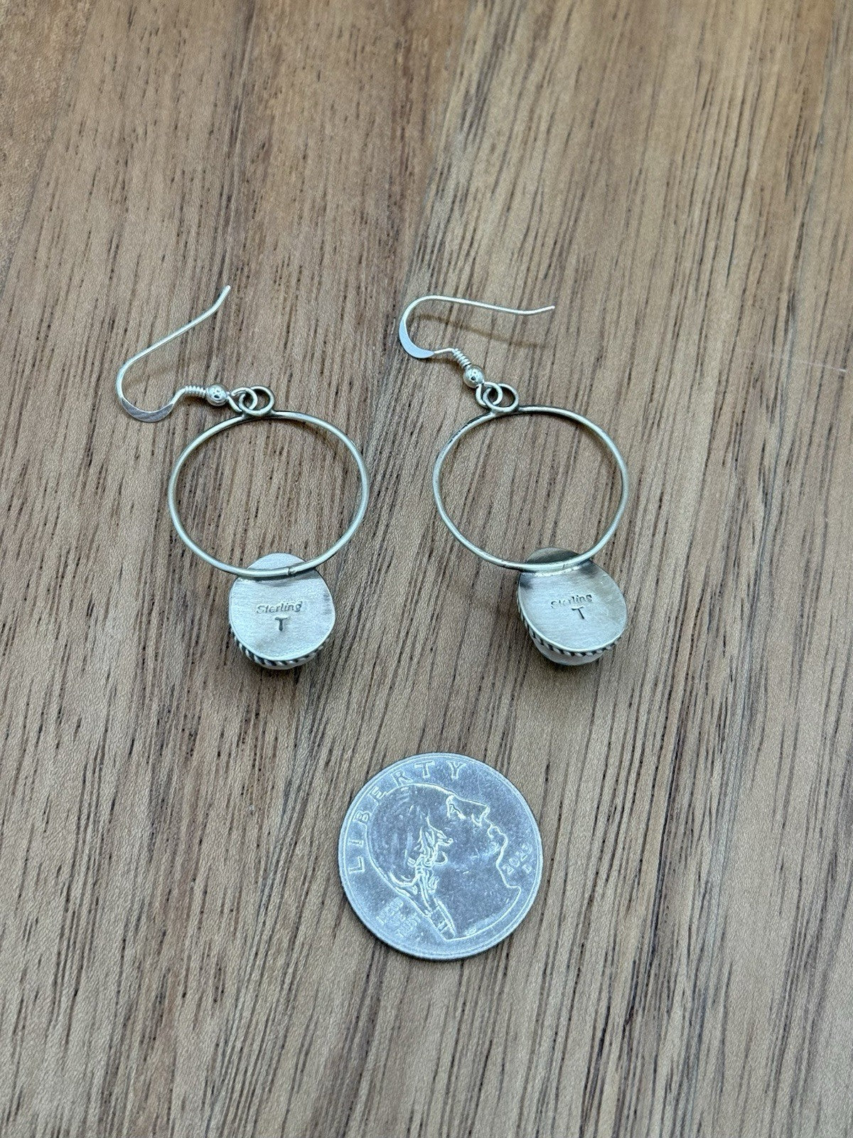 Navajo Handmade Sterling Silver Kingman Turquoise Hoop Dangle Drop Earrings