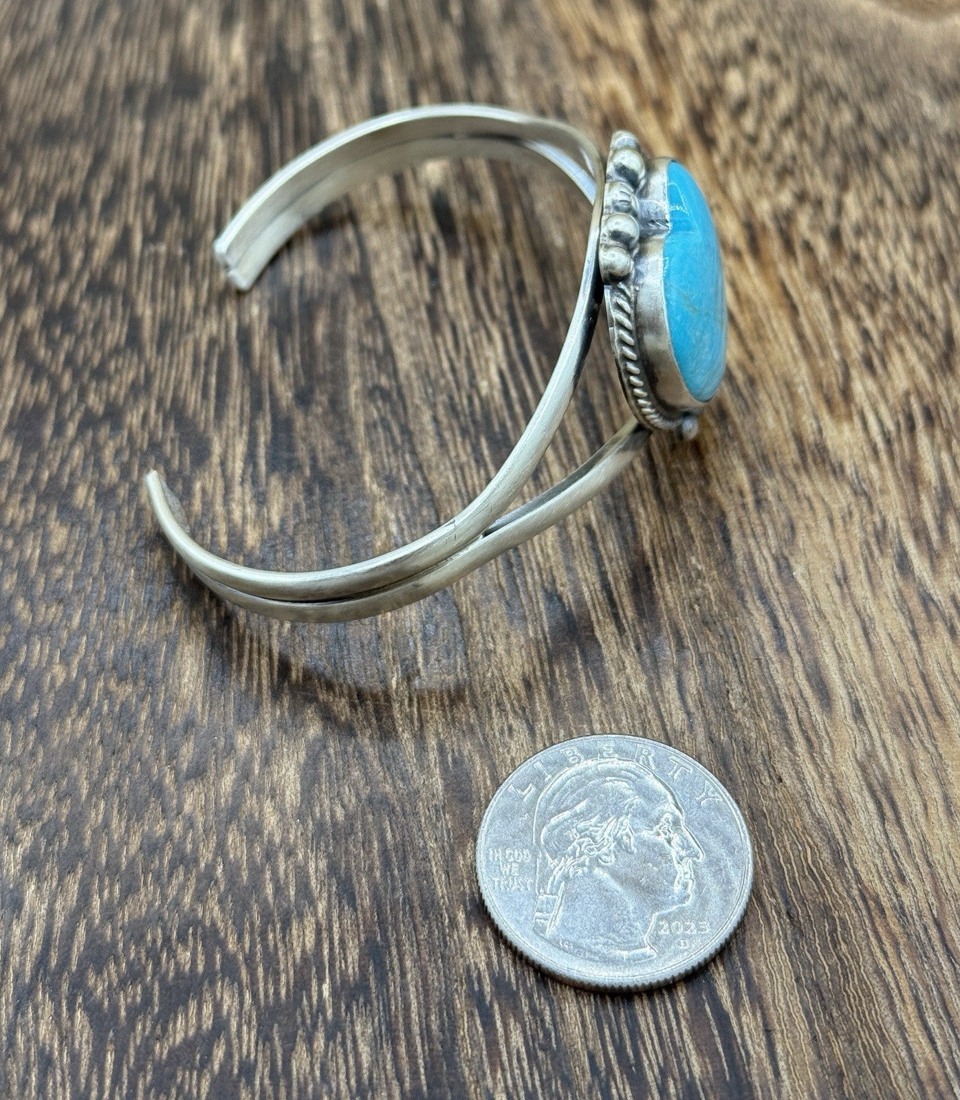Navajo Handmade Sterling Silver Kingman Turquoise Heart Bracelet Cuff Betta Lee