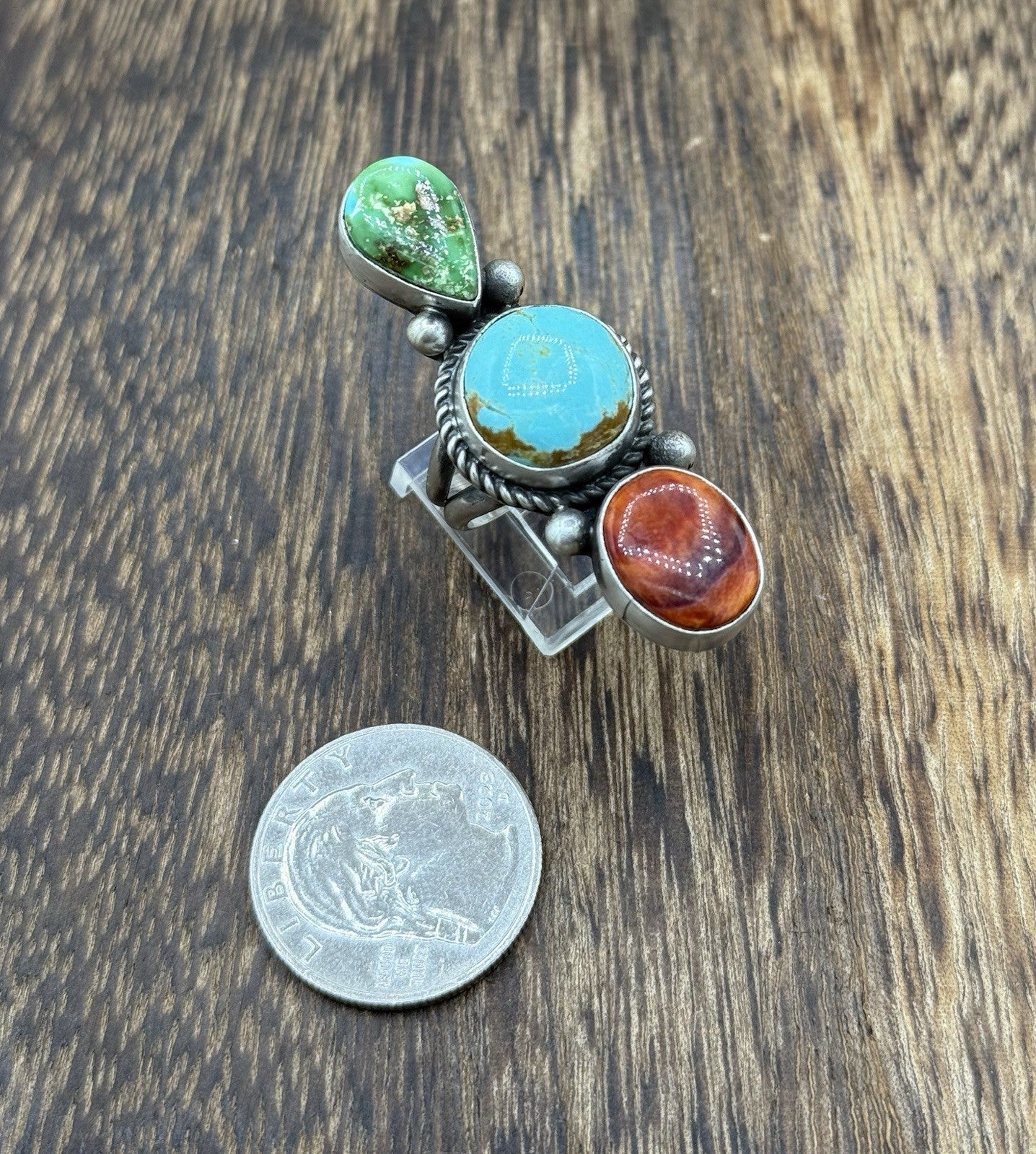 Native Navajo Handmade Sterling Silver Mixed Stone Turquoise Cluster Ring Size 7