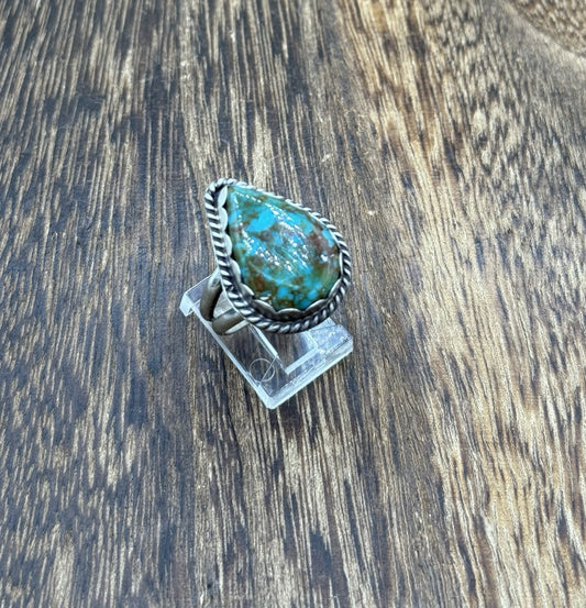 Native American Navajo Handmade Sterling Silver Royston Turquoise Ring Size 8