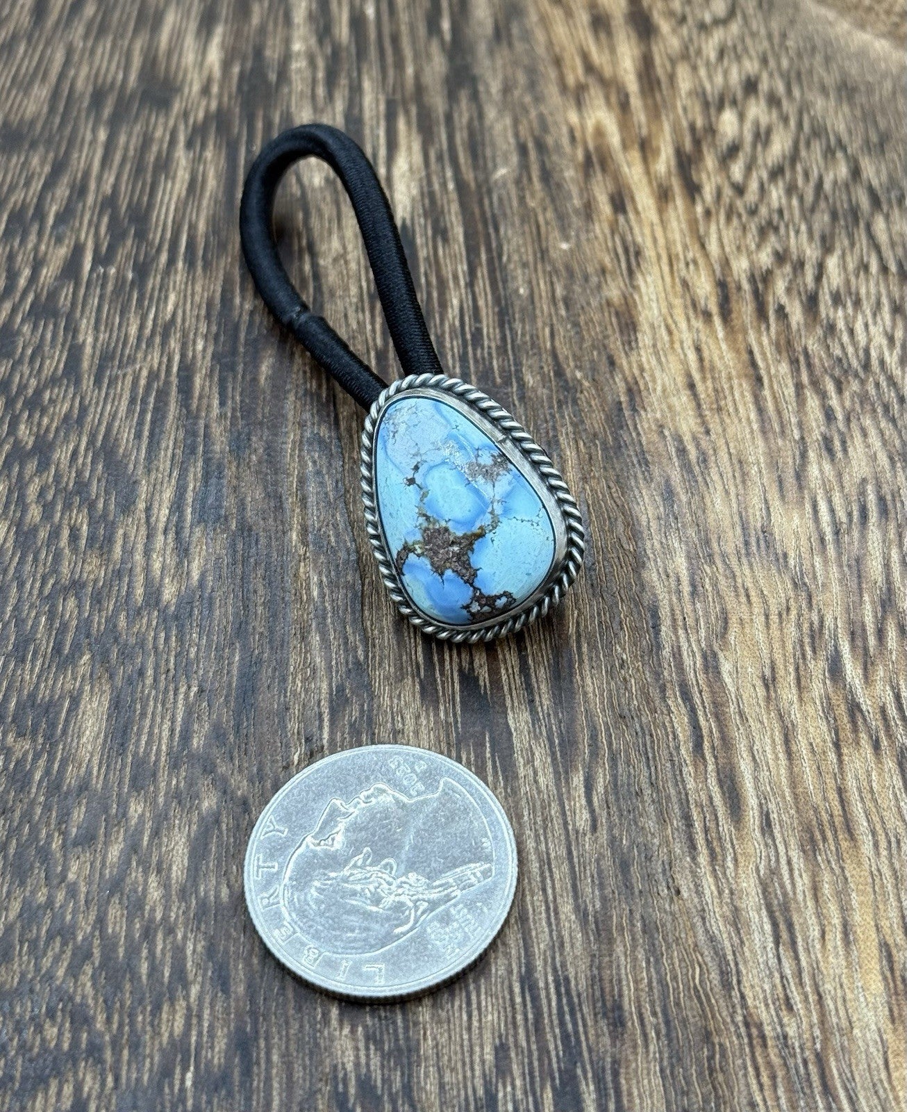 Native American Navajo Handmade Sterling Silver Golden Hills Turquoise Hair Tie