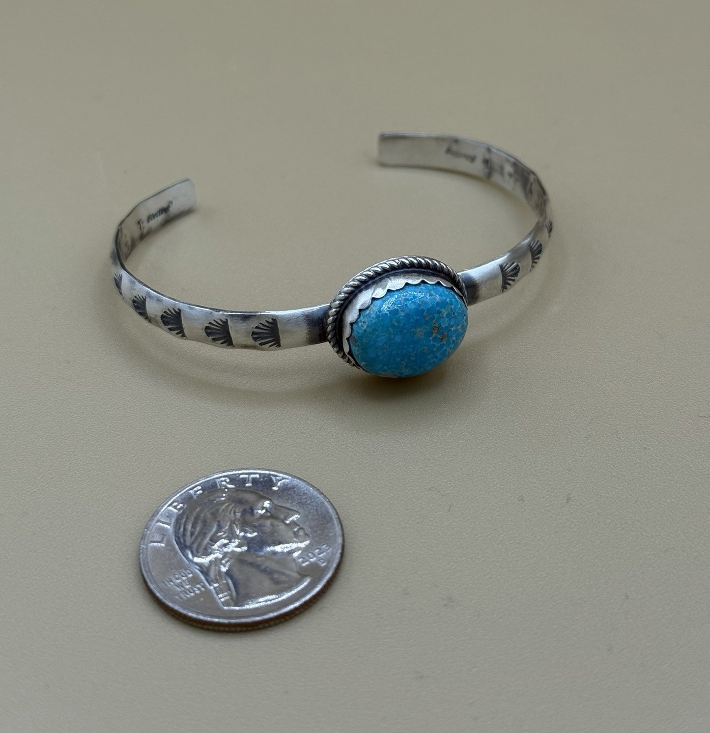 Native Navajo Handmade Sterling Silver Kingman Turquoise Stacker Cuff Bracelet