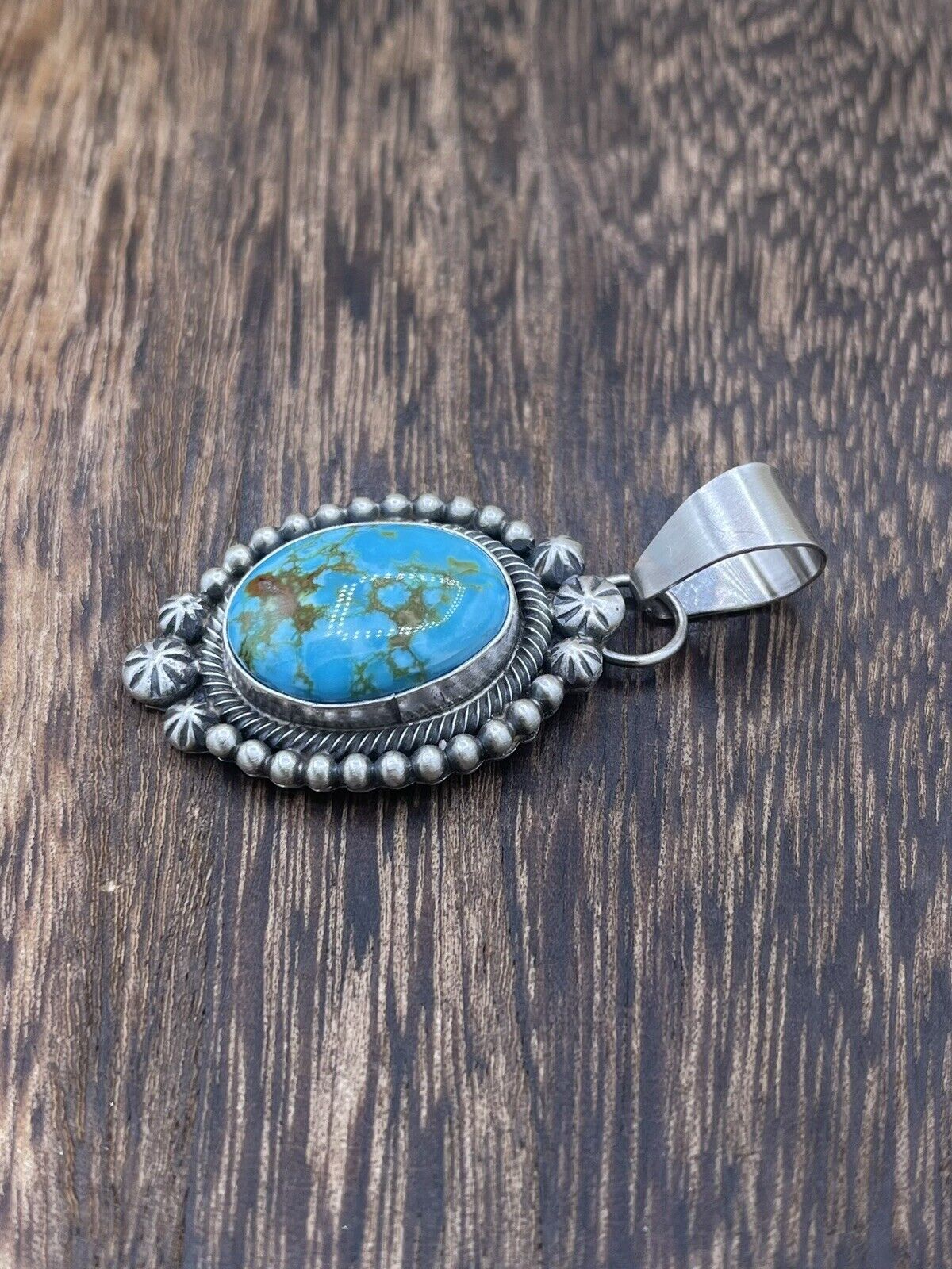 Native American Sterling Silver Navajo Handmade Turquoise Pendant - Betta Lee