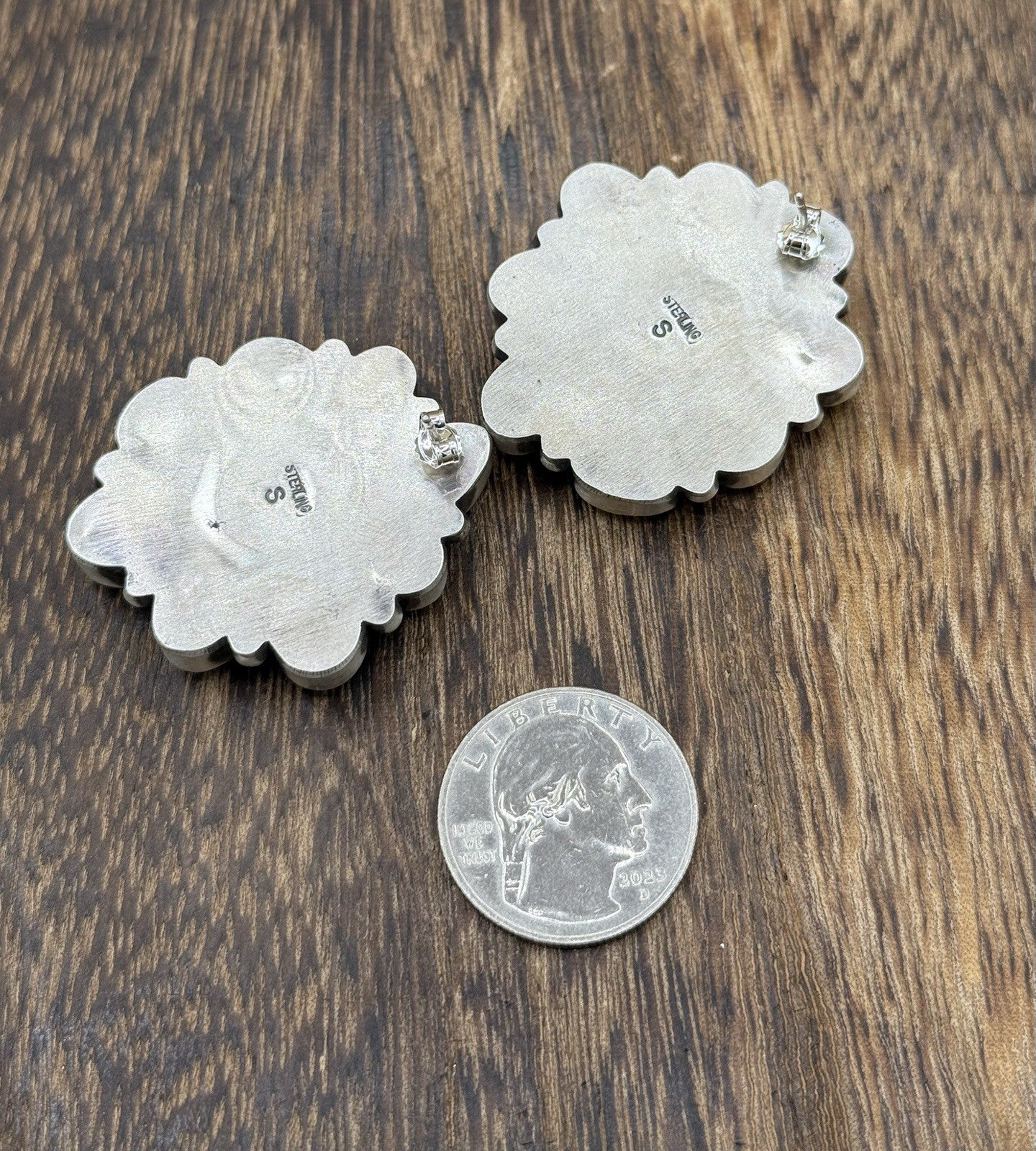 Navajo Handmade Sterling Silver Blue Ridge Turquoise Cluster Post Large Earrings