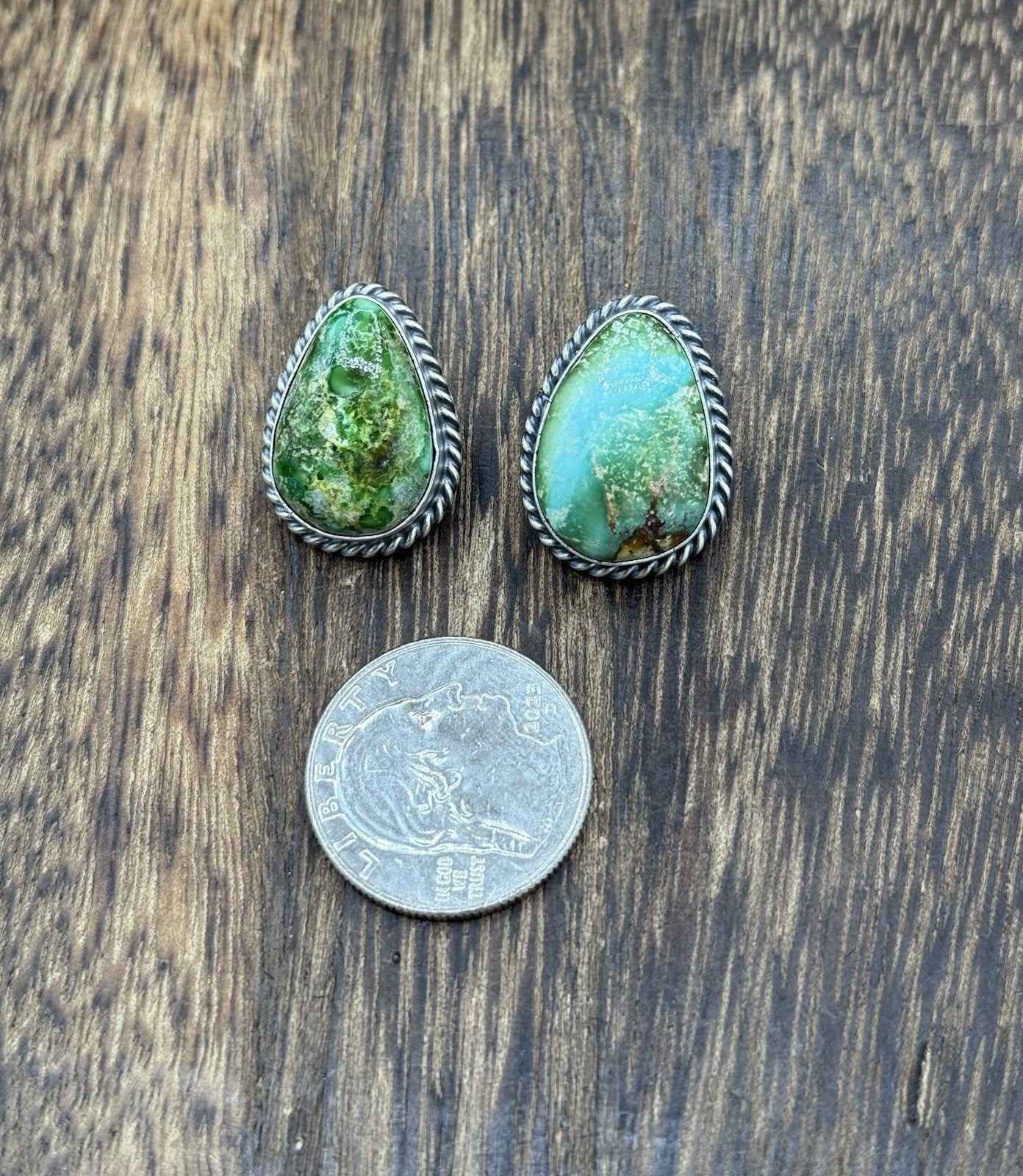 Navajo Handmade Sterling Silver Sonoran Gold Turquoise Post Stud Earrings
