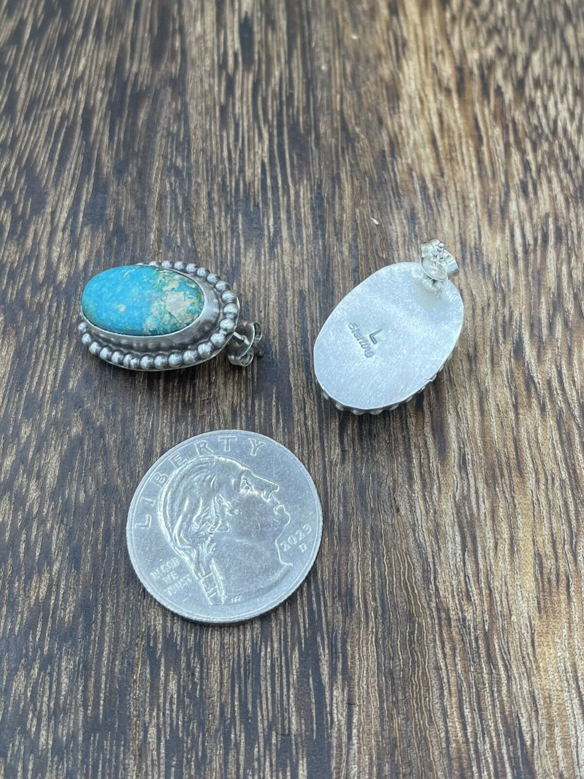 Native American Navajo Handmade Silver Sonoran Turquoise Post Stud Earrings