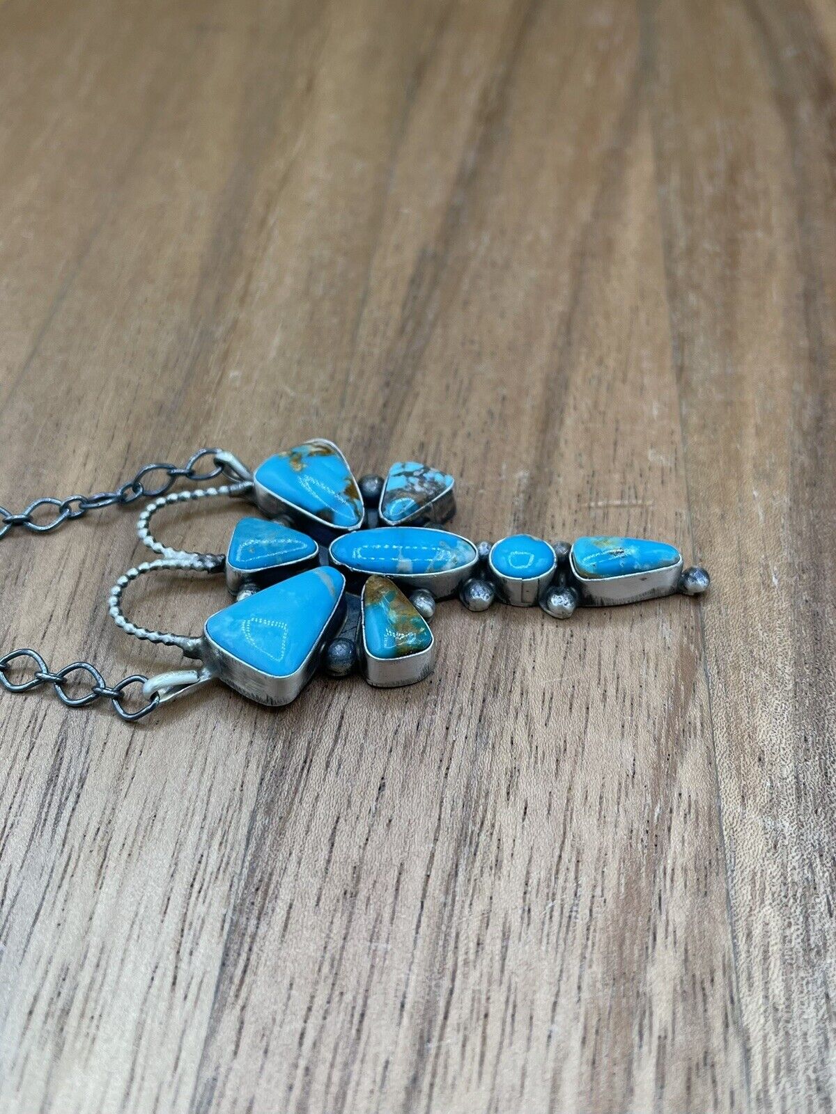 Native American Navajo Handmade Sterling Silver Turquoise Dragonfly Necklace 18”