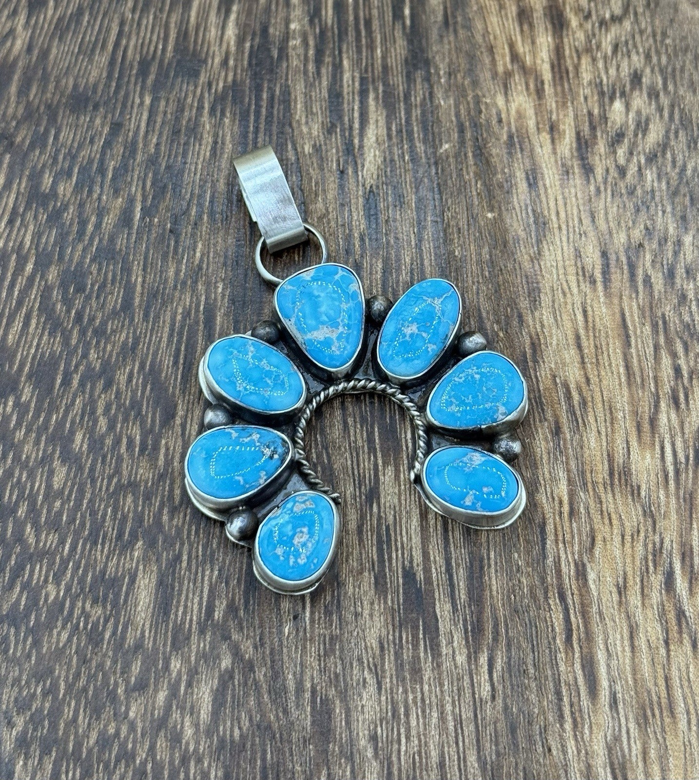 Native Navajo Handmade Sterling Silver Blue Ridge Turquoise Cluster Naja Pendant