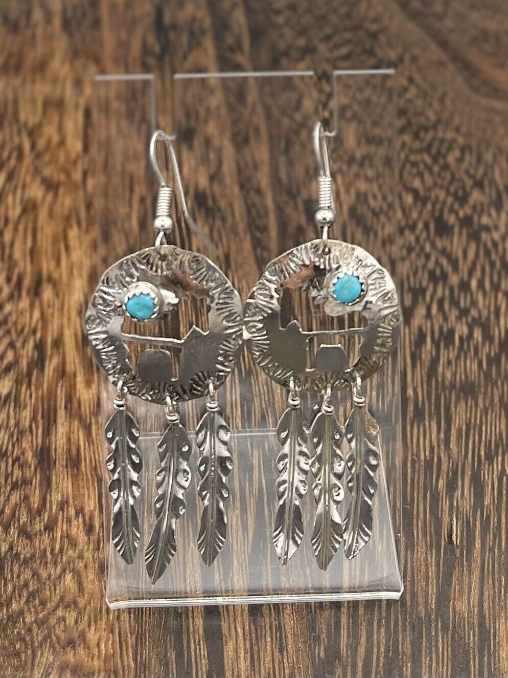 Native American Sterling Silver Navajo Handmade Turquoise Horse Dangle Earrings