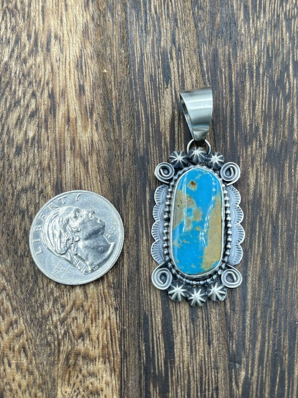 Native American Sterling Silver Navajo Handmade Turquoise Pendant - Betta Lee