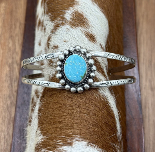 Native Navajo Handmade Sterling Silver Sonoran Gold Turquoise Cuff Bracelet