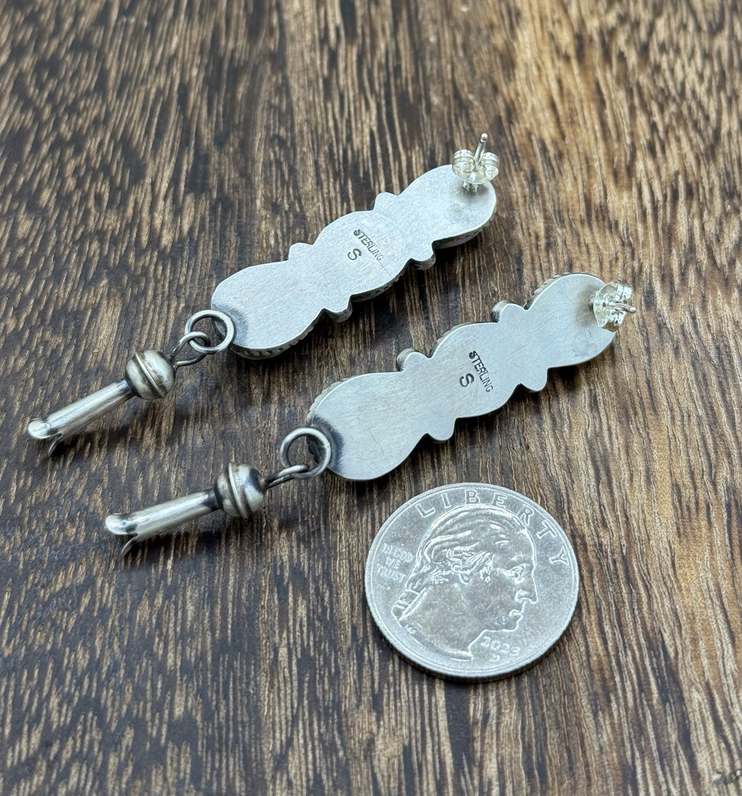 Navajo Handmade Sterling Silver Kingman Turquoise Blossom Post Dangle Earrings