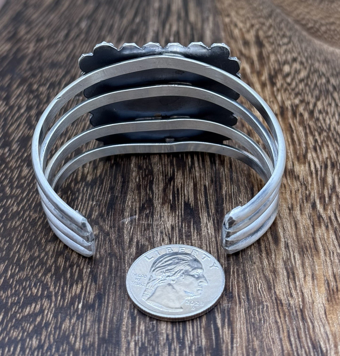 Native Navajo Handmade Sterling Silver Kingman Turquoise Old Look Cuff Bracelet