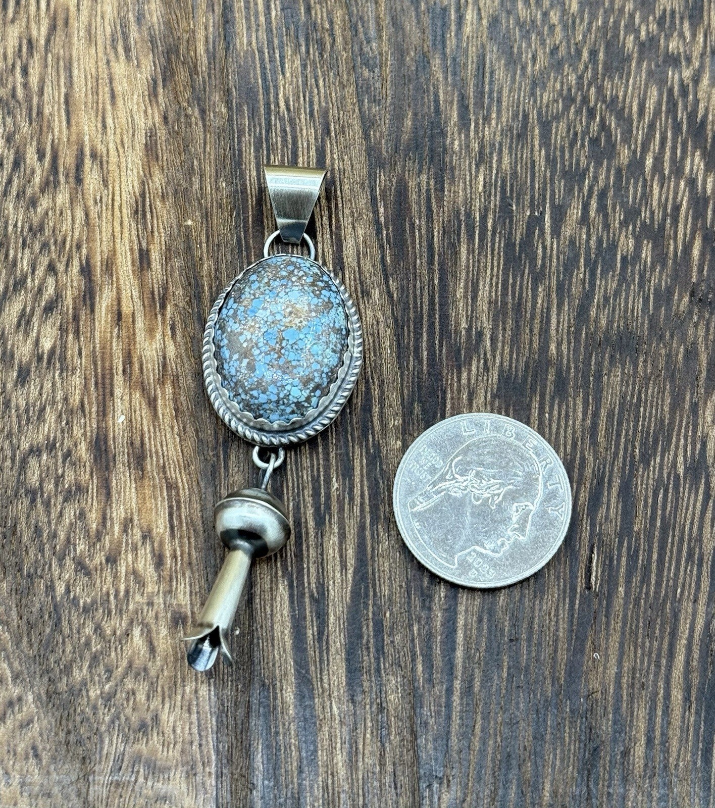 Navajo Handmade Sterling Silver Golden Hills Turquoise Dangle Blossom Pendant